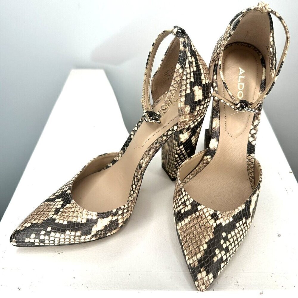 Aldo Nicholes Heels Snake Skin Print Leather Block Heel Pumps Womens Size 6.5